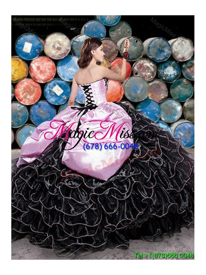 wholesale perfect puffy skirt beaded and ruffleed black quinceanera dress with pick ups