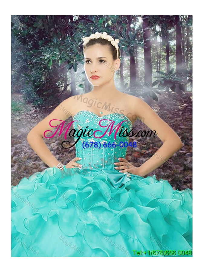 wholesale western theme 2017 simple sweetheart turquoise quinceanera dress with beading and ruffled layers