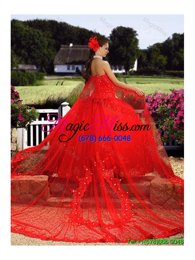 wholesale wild west wonderful sweetheart beaded and laced watteau train quinceanera dress in red