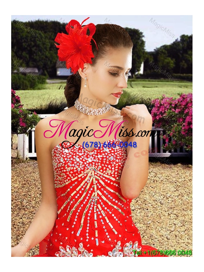wholesale wild west wonderful sweetheart beaded and laced watteau train quinceanera dress in red