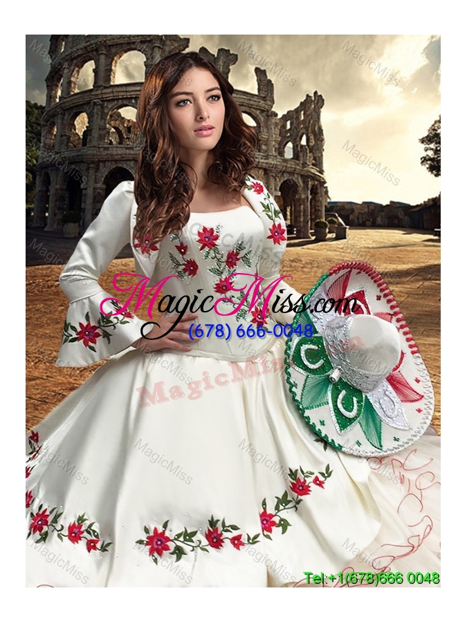 wholesale latest embroideried and ruffled layers white quinceanera gown in organza and taffeta