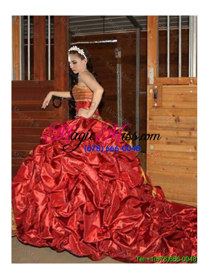 wholesale lovely ruffled layers and bubble taffeta and laced quinceanera dress with brush train