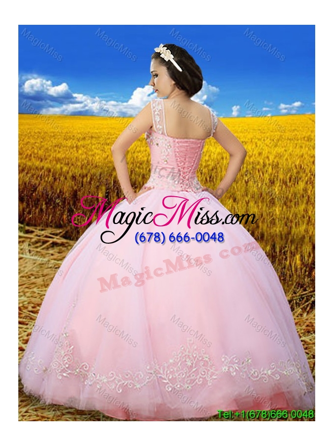 wholesale unique see through scoop laced baby pink quinceanera dress with embroidery and beading
