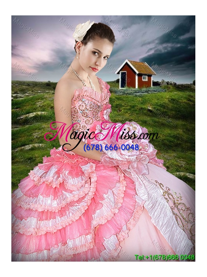 wholesale exquisite one shoulder two tone quinceanera dress with beading and ruffled layers
