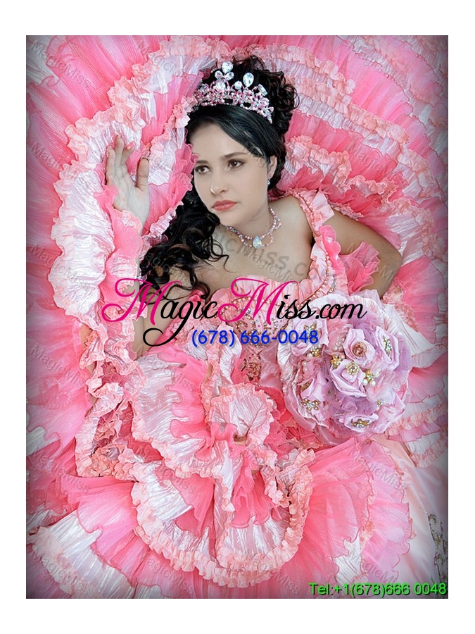 wholesale exquisite one shoulder two tone quinceanera dress with beading and ruffled layers