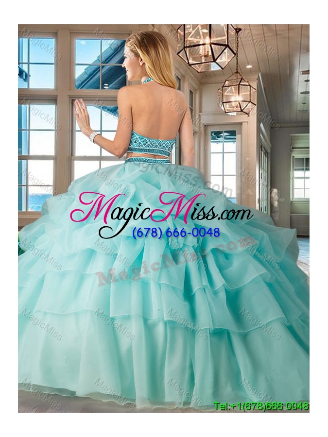 wholesale elegant halter top beaded and bubble quinceanera dress with ruffled layers