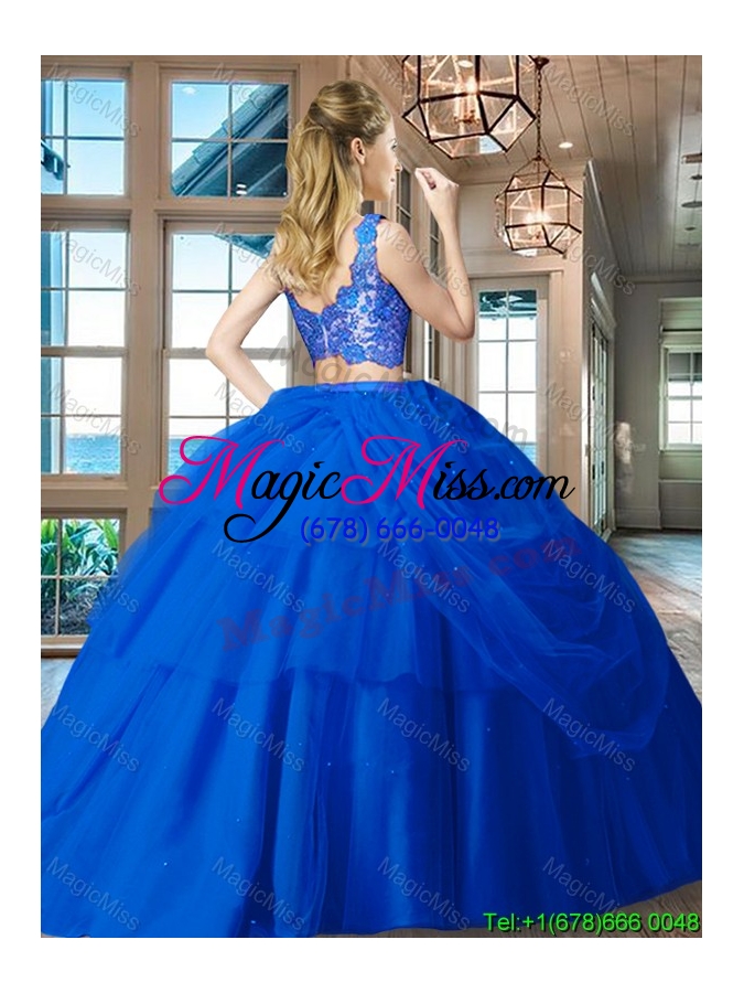 wholesale new arrivals v neck zipper up tulle quinceanera dress in royal blue