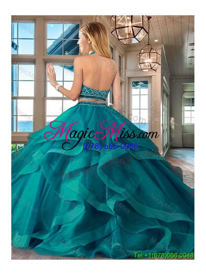 wholesale wonderful two piece tulle fuchsia quinceanera dress with beading and ruffles