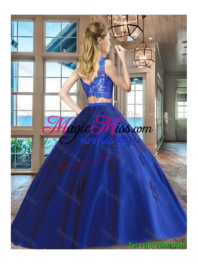 wholesale exquisite zipper up v neck applique and laced quinceanera gown in purple