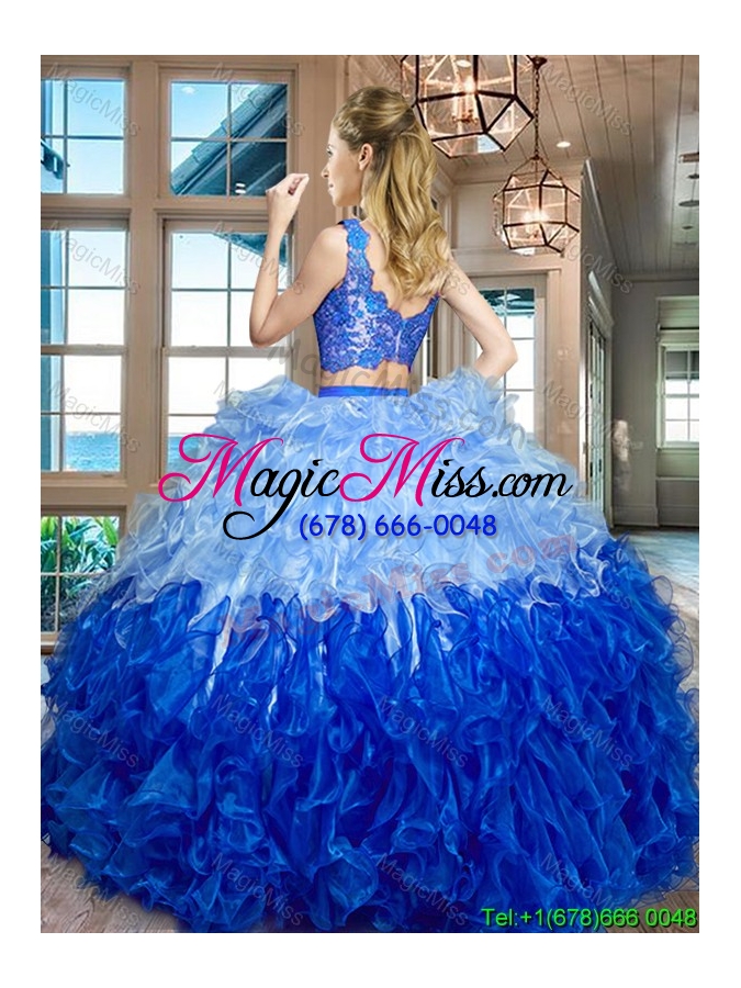 wholesale modern v neck zipper up ruffled and laced bodice quinceanera dress in organza