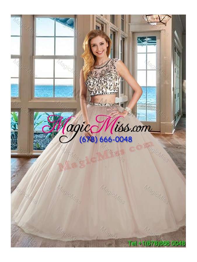 wholesale discount big puffy two piece tulle white quinceanera dress with open back