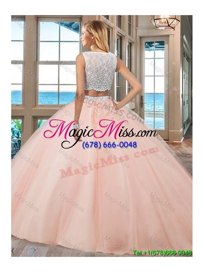 wholesale two piece puffy bateau brush train side zipper apple green quinceanera dresses with beading and appliques