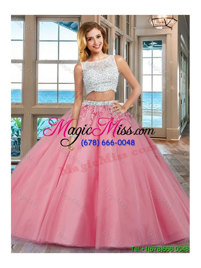 wholesale two piece puffy bateau brush train side zipper apple green quinceanera dresses with beading and appliques