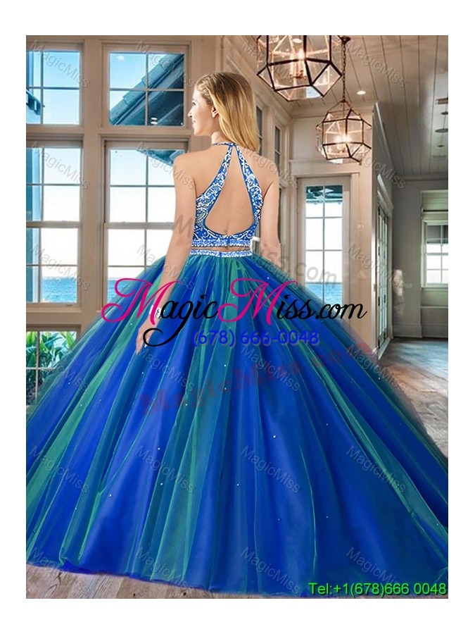 wholesale unique two piece royal blue open back quinceanera dress in tulle