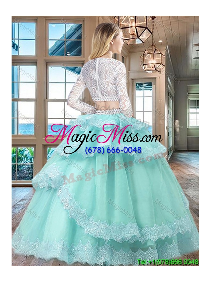 wholesale best two piece laced and ruffled layers quinceanera dress in apple green