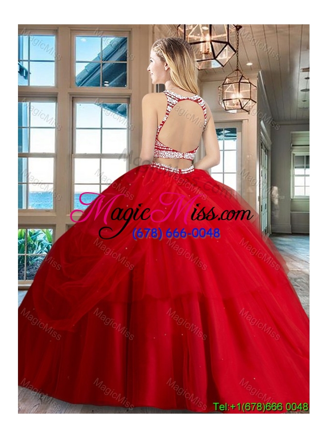 wholesale wonderful tulle beaded and bubble open back quinceanera dress in red