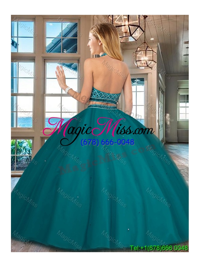 wholesale best selling two piece halter top backless quinceanera dress with beading