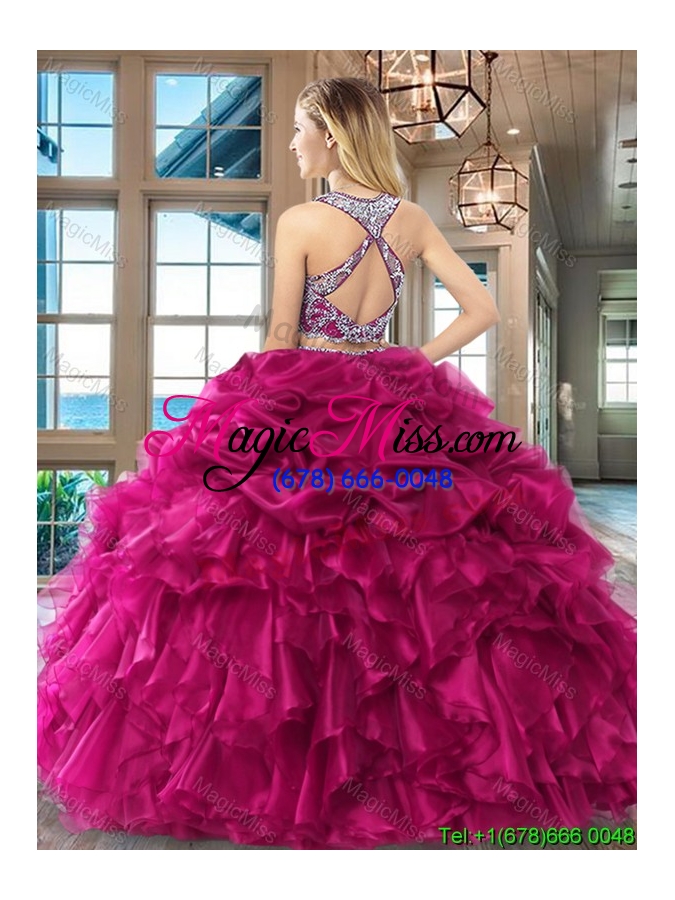 wholesale latest two piece ruffled and bubble organza royal blue quinceanera dress