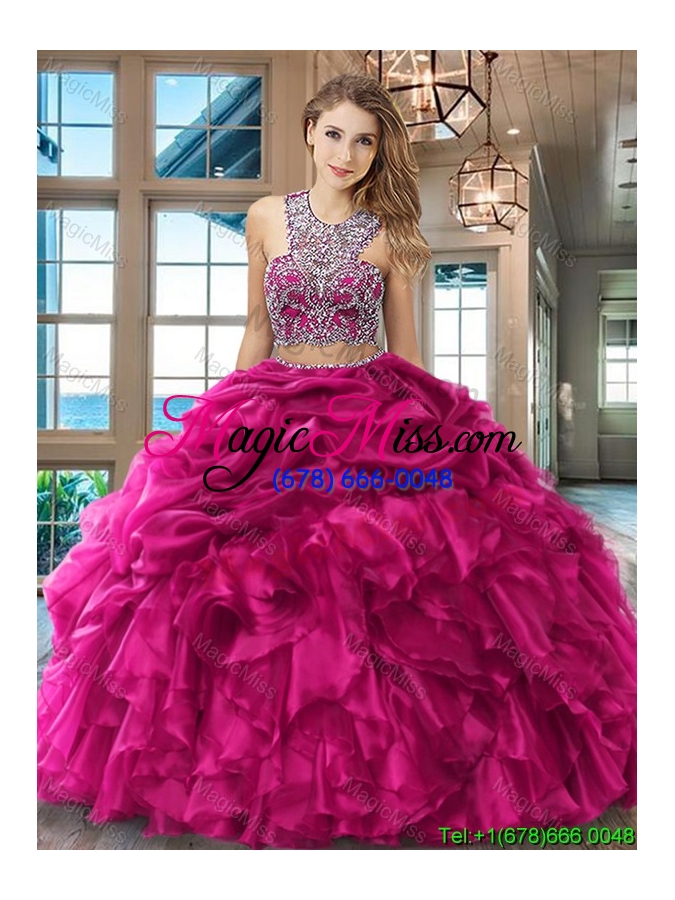 wholesale latest two piece ruffled and bubble organza royal blue quinceanera dress