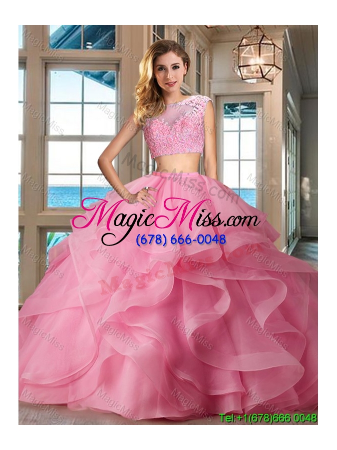 wholesale fashionable two piece see through apple green quinceanera dress with brush train