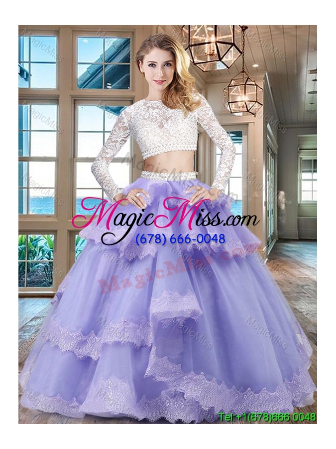 wholesale new style two piece scoop lavender quinceanera dress in tulle and lace