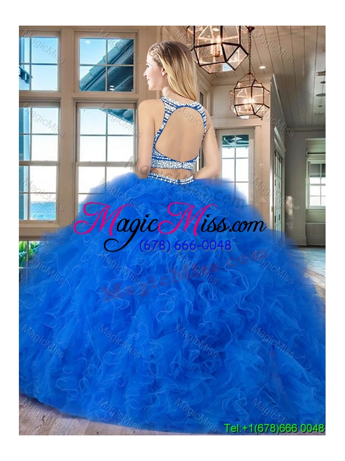 wholesale most popular open back tulle quinceanera dress with ruffles and beading