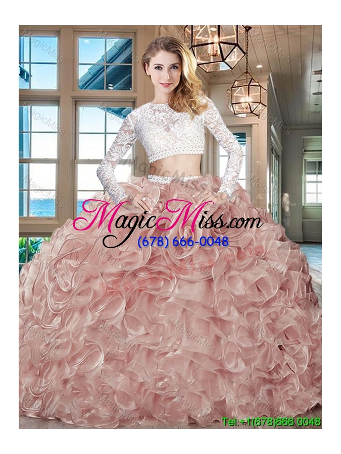 wholesale new arrivals laced bodice and ruffled long sleeves sweet 16 dress with brush train