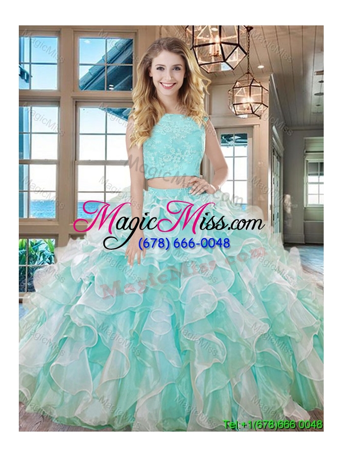 wholesale discount two piece square ruffled organza quinceanera dress in apple green