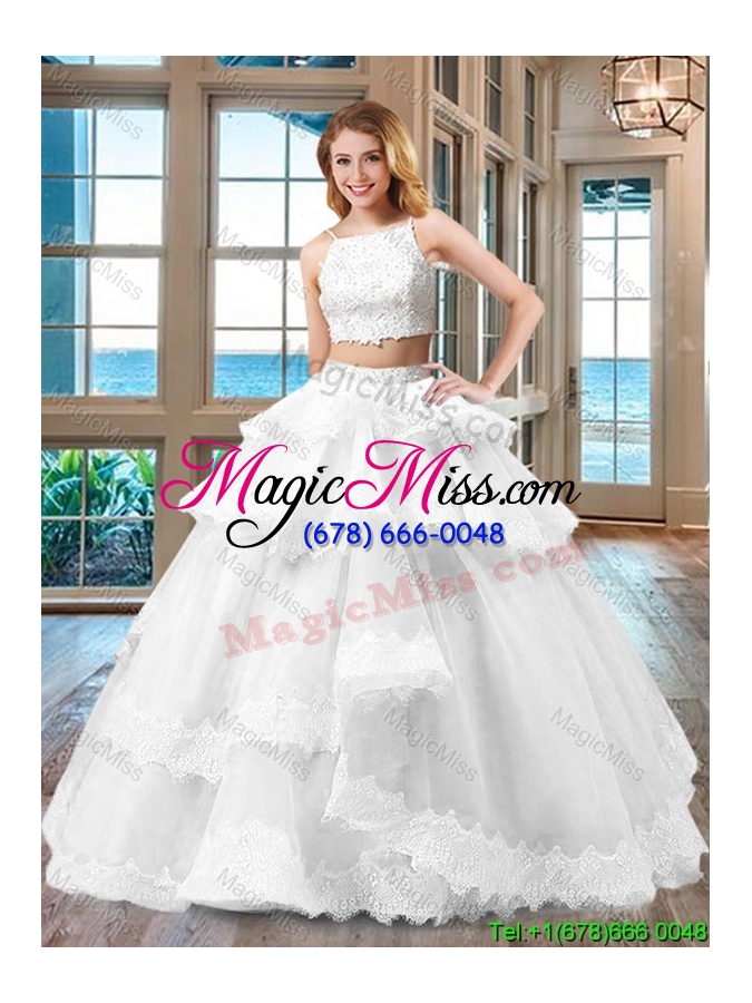 wholesale cheap straps beaded two piece backless white and purple two piece quinceanera dresses