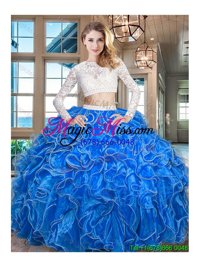 wholesale exquisite laced bodice beaded decorated waist royal blue quinceanera dress