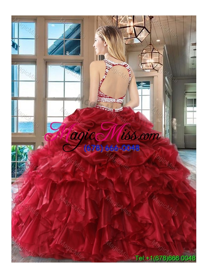 wholesale elegant two piece beaded bodice quinceanera dress with pick ups and ruffles