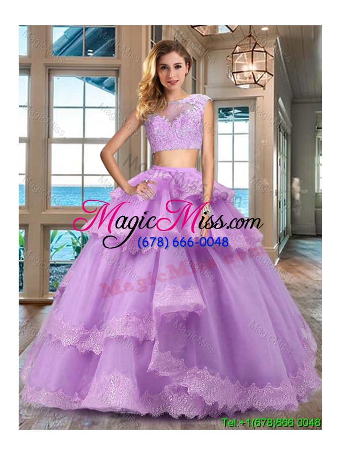 wholesale unique two piece lavender quinceanera dress with lacework and ruffled layers