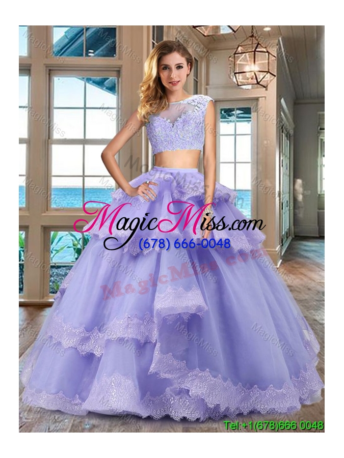 wholesale unique two piece lavender quinceanera dress with lacework and ruffled layers
