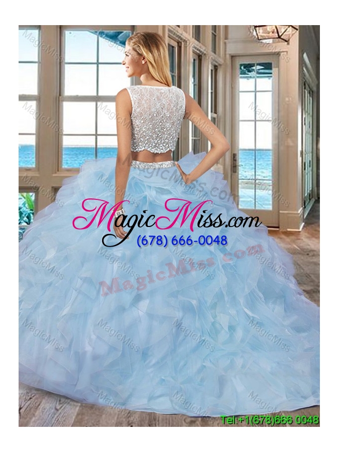 wholesale white bateau brush train side zipper two piece quinceanera dresses with beading