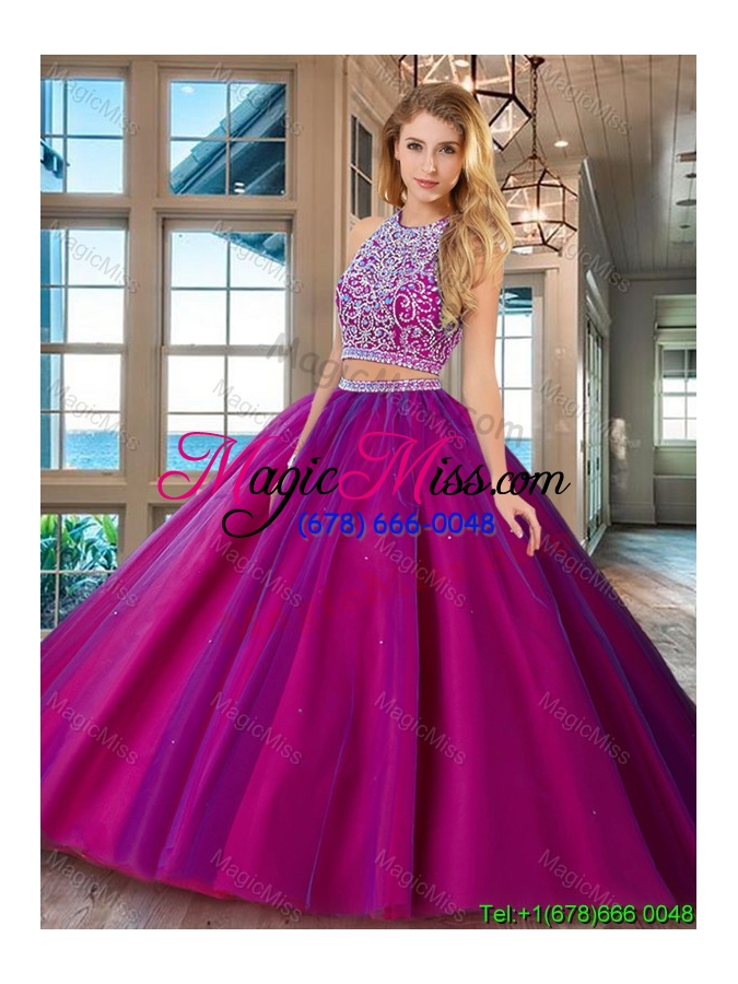 wholesale perfect really puffy brush train open back fuchsia quinceanera dress