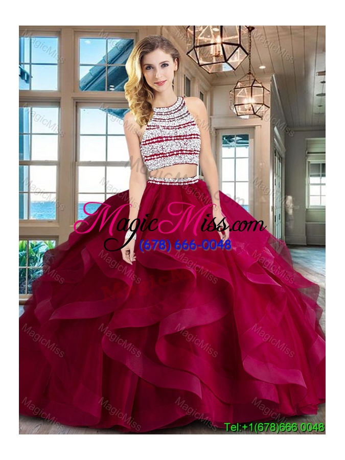 wholesale perfect ruffled and beaded wine red quinceanera dress with brush train