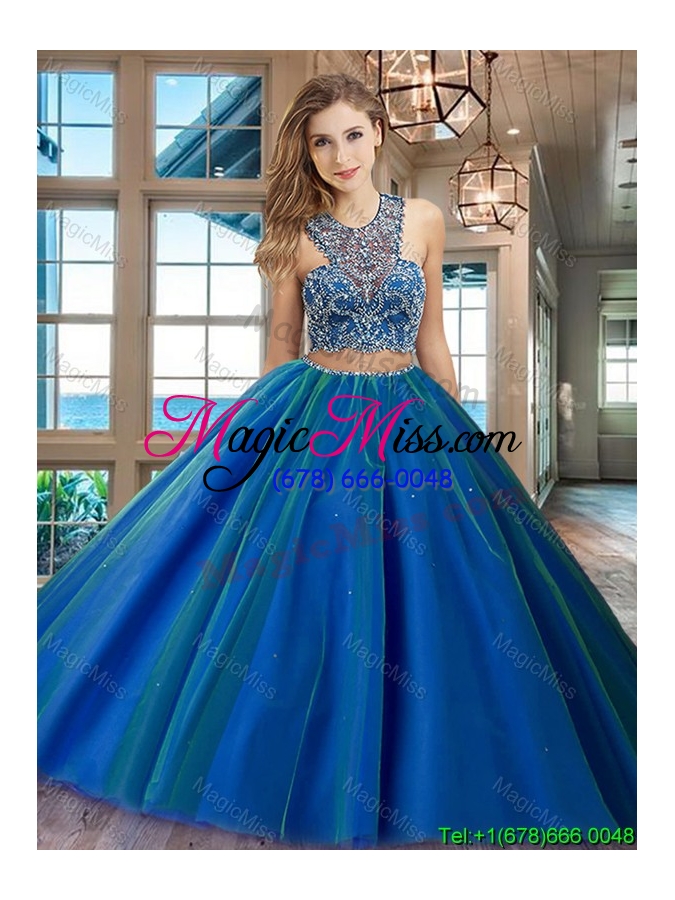 wholesale luxurious two piece beaded bodice criss cross quinceanera dress in tulle