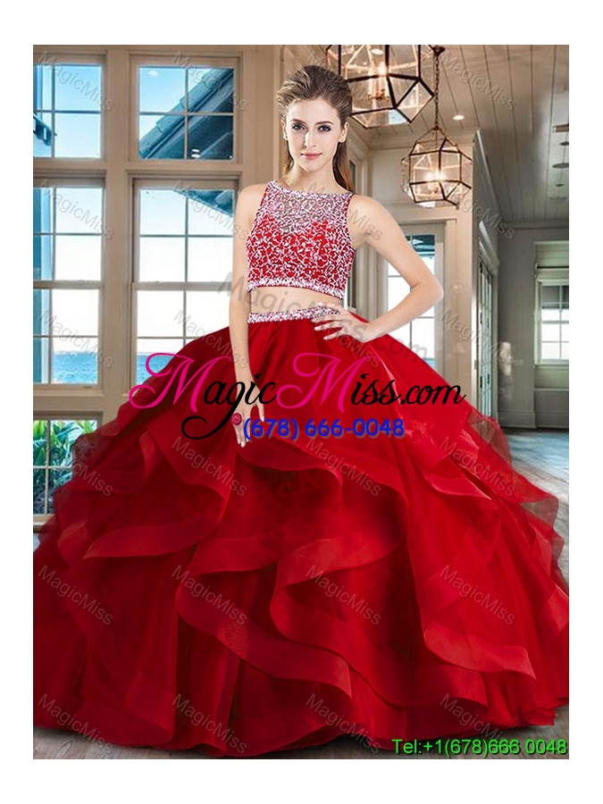 wholesale luxurious two piece side zipper quinceanera dress with ruffles and beading