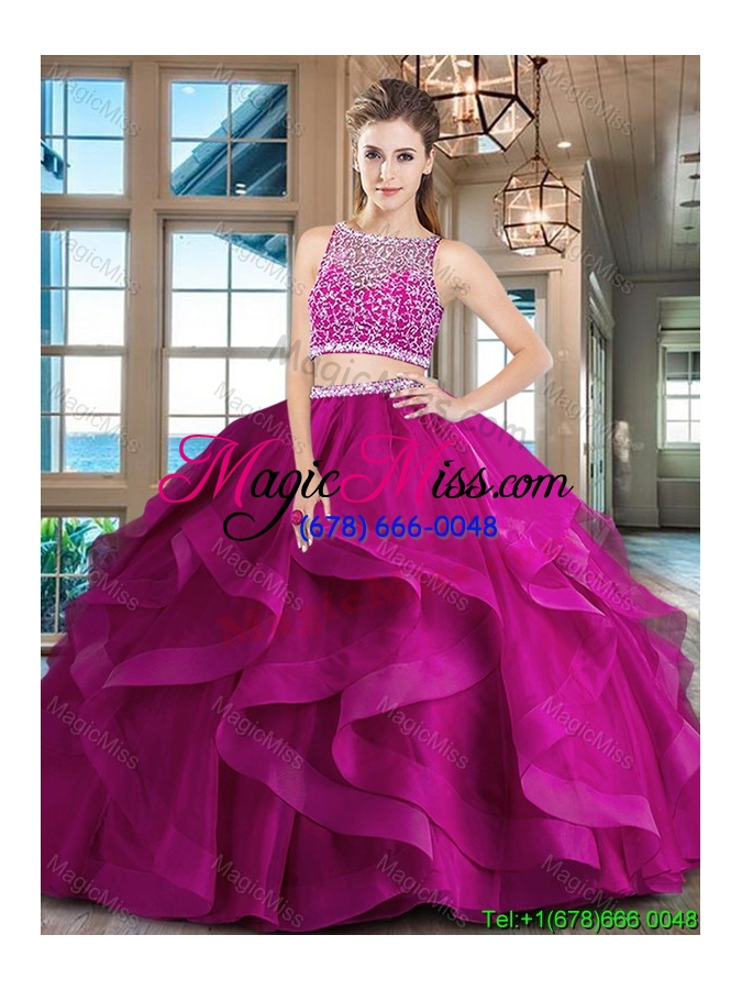 wholesale luxurious two piece side zipper quinceanera dress with ruffles and beading