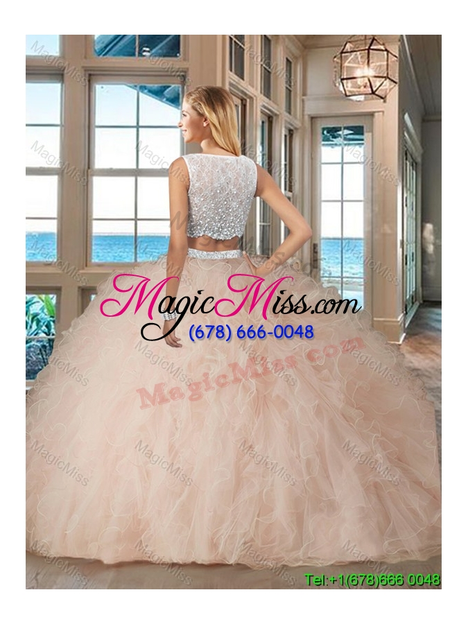wholesale champagne puffy bateau brush train side zipper quinceanera dresses with beading and ruffles
