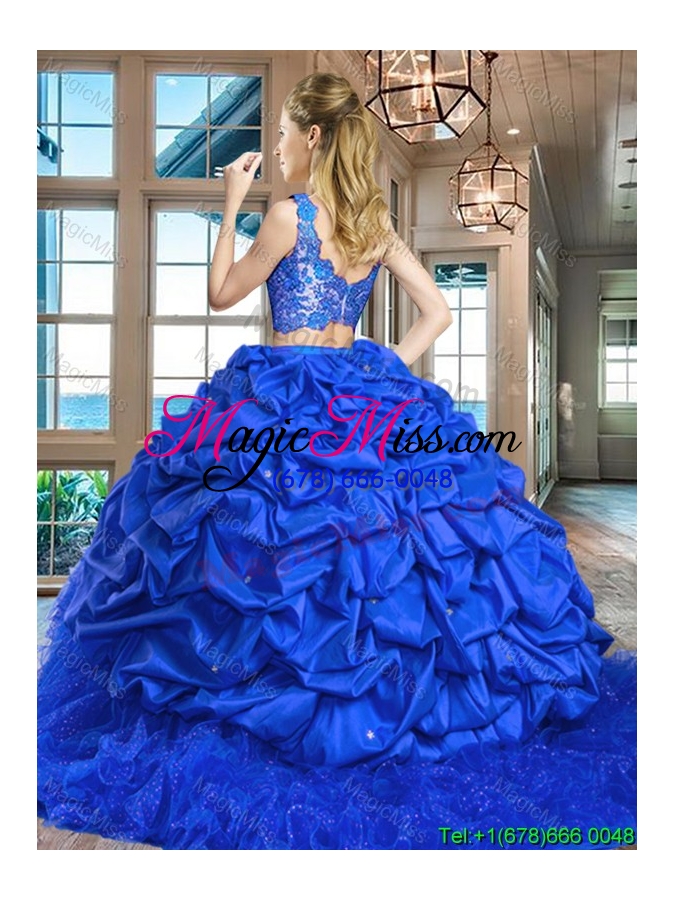 wholesale affordable tulle and taffeta royal blue quinceanera dress with ruffles and lace