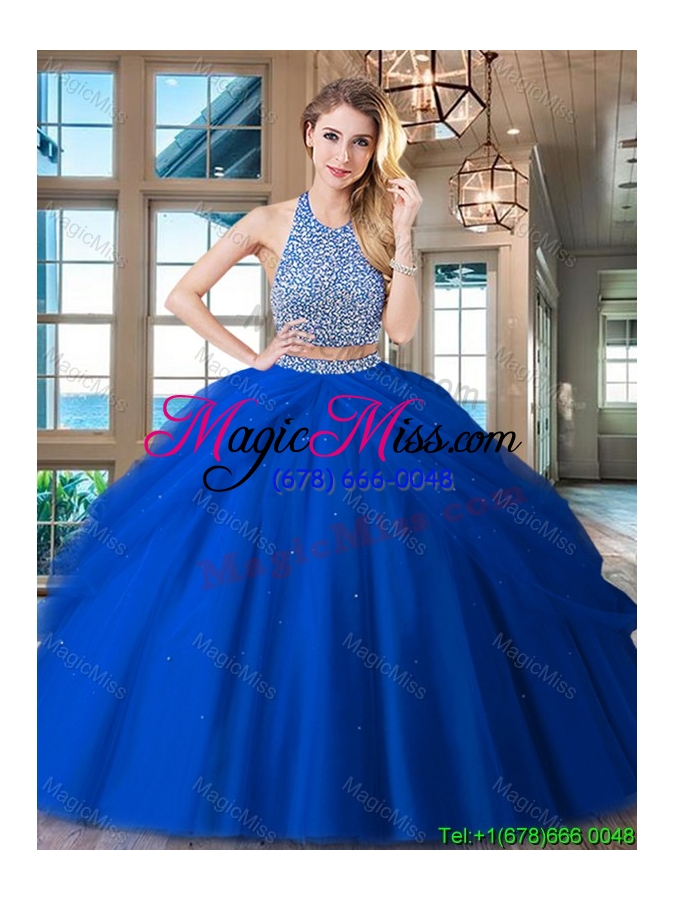 wholesale unique big puffy two piece backless red quinceanera dress in tulle