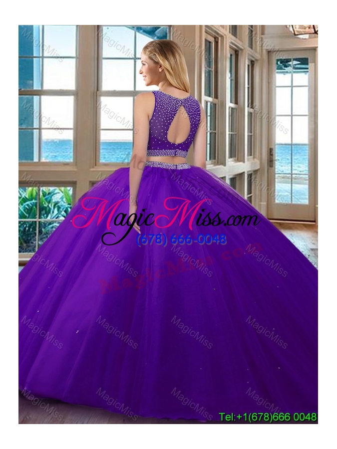 wholesale wine red puffy scoop beaded bodice open back tulle two piece quinceanera dresses