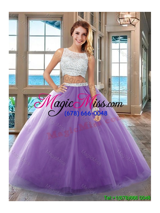 wholesale two piece puffy bateau side zipper purple quinceanera dresses with beading