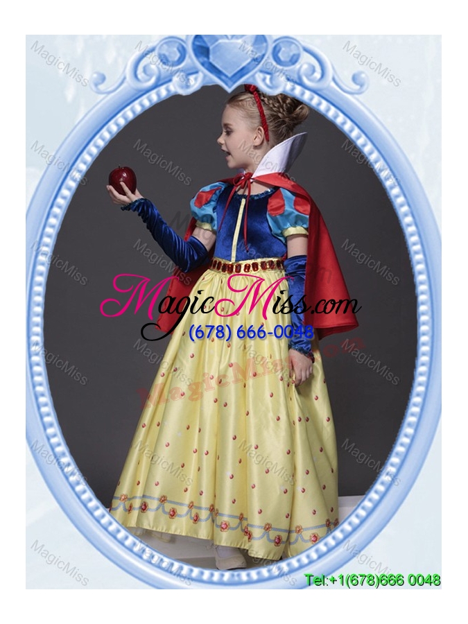 wholesale halloween pretty a line belted and bowknot yellow little girl pageant dress in printing