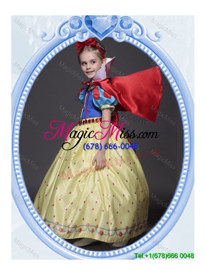 wholesale halloween pretty a line belted and bowknot yellow little girl pageant dress in printing