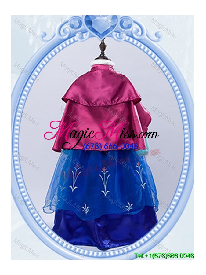 wholesale halloween discount high neck royal blue long little girl pageant dress with embroidery