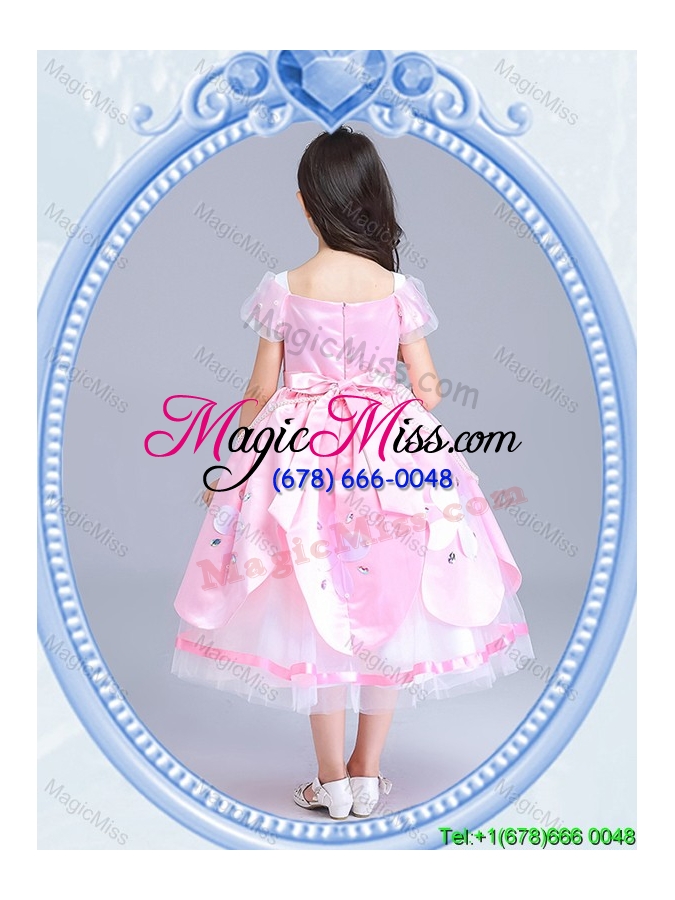 wholesale halloween best zipper up baby pink little girl pageant dress with short sleeves