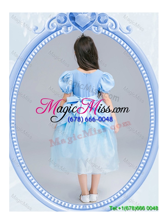 wholesale halloween infant square zipper up light blue little girl pageant dress in tea length