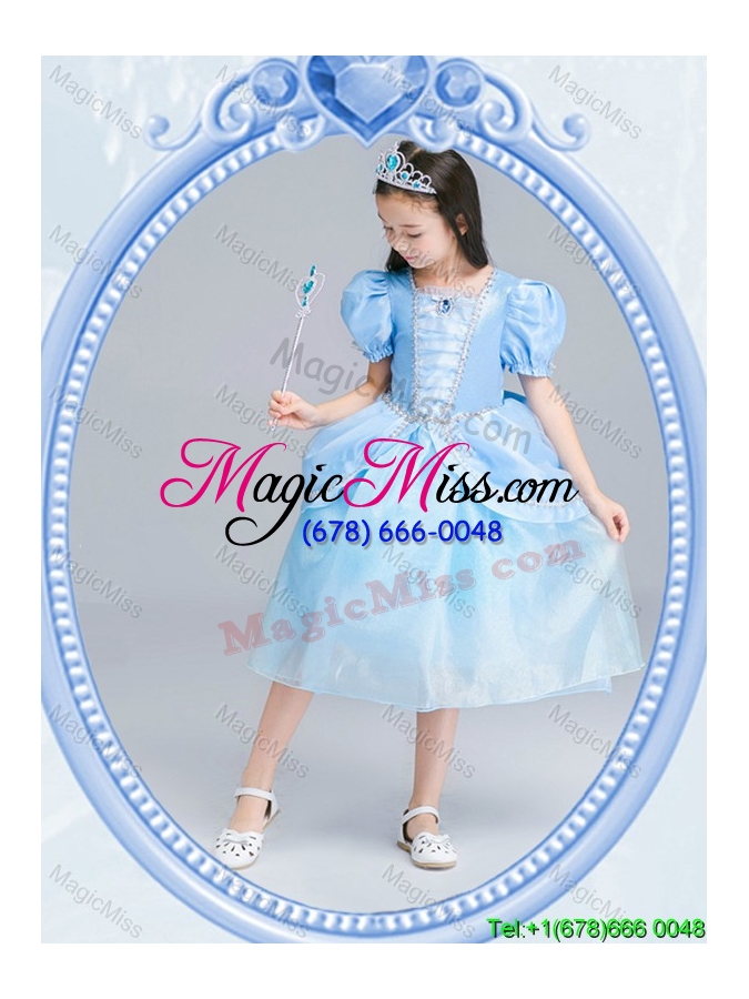 wholesale halloween infant square zipper up light blue little girl pageant dress in tea length